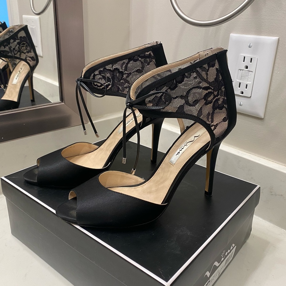 Nina black lace heels